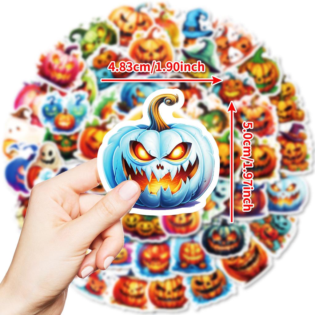 50pcs cartoon pumpkin Halloween decorative stickers, waterproof creative graffiti horror stickers, decorative gifts for kids