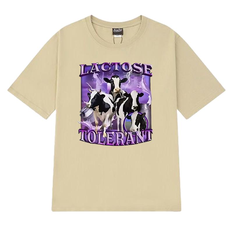 High Quality Lactose Tolerant Funny Meme Graphic Black Short Sleeve T Shirts Unisex Harajuku T-shirt Men Women 100% Cotton Tops