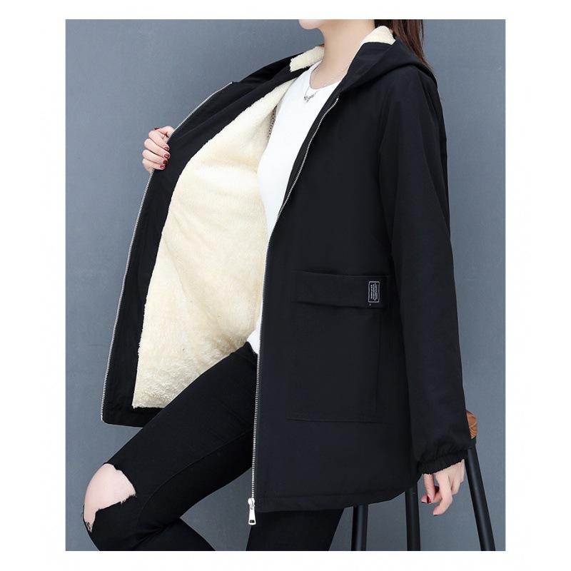 Autumn and winter new thickened warm lamb wool cotton-padded coat women's medium and long versatile loose hooded women's top