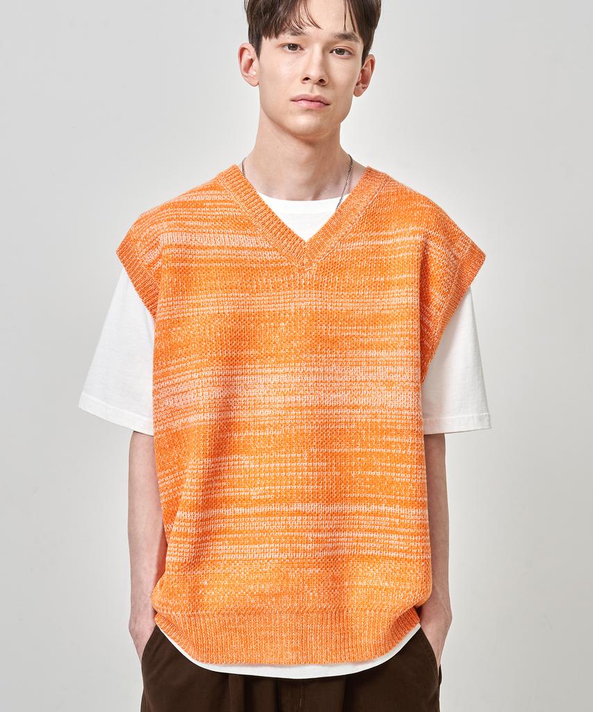 Aott Two-Tone Color Block Knit Vest Orange