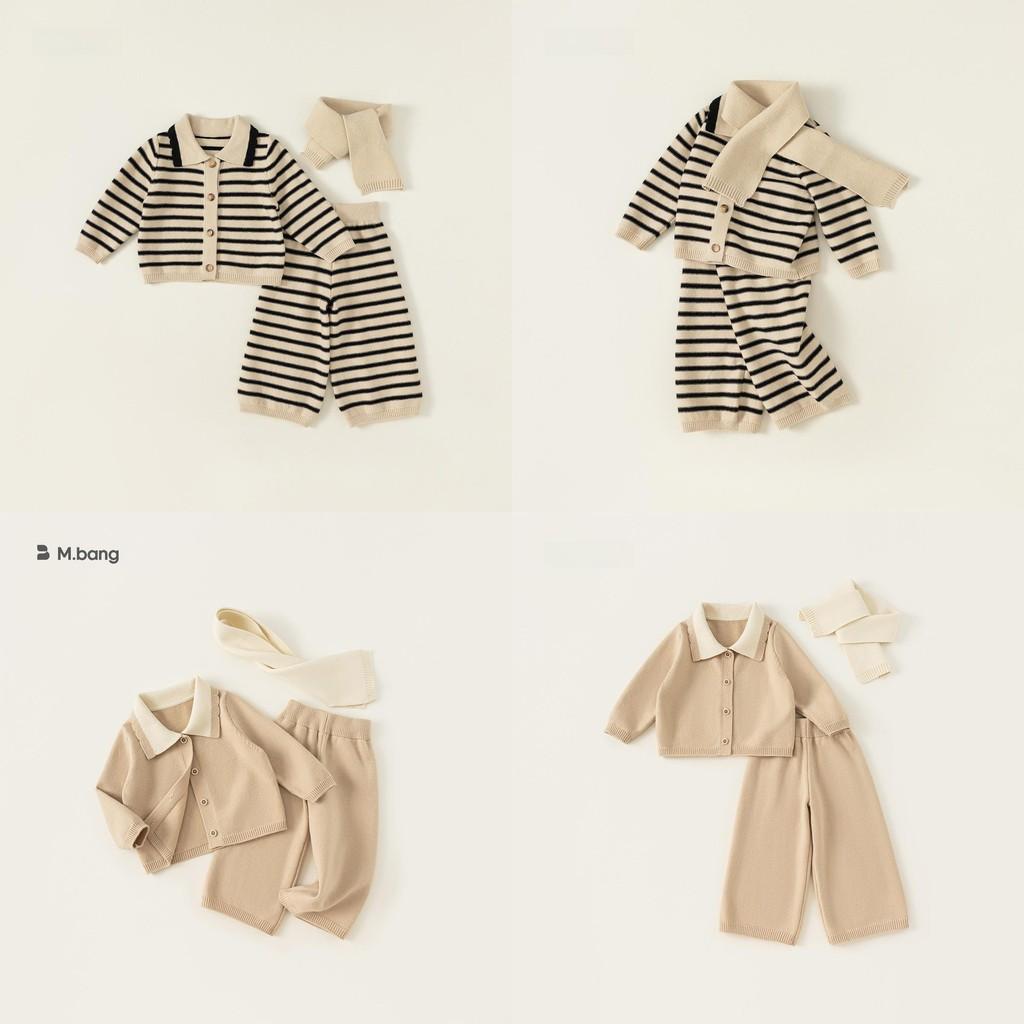 Childrens Striped Knit Threepiece Set With Long Sleeve Pants For Toddler Girls