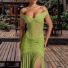 Off Shoulder Slit Evening Gown Slim Fit Irregular Mermaid Hem Party Dress