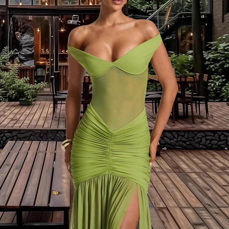 Off Shoulder Slit Evening Gown Slim Fit Irregular Mermaid Hem Party Dress