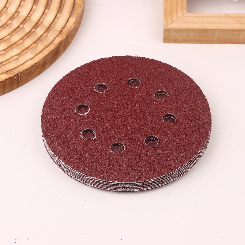 10Pcs 5 Inch 8-Hole Alumina Sanding Pad Sanding Sheet Polishing Sand Paper Sanding Discs Abrasive Polishing Tool For Metal Wood