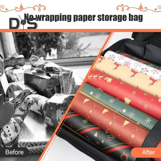Christmas Wreath Storage Bag Wrapping Paper Organizers with Handle Zipper Closure Waterproof Tear Proof Storage Bag with Interior Pockets