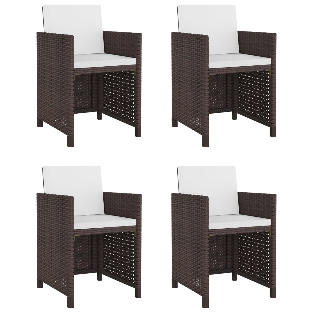 5 Piece Garden Dining Set with Cushions Poly Rattan Brown