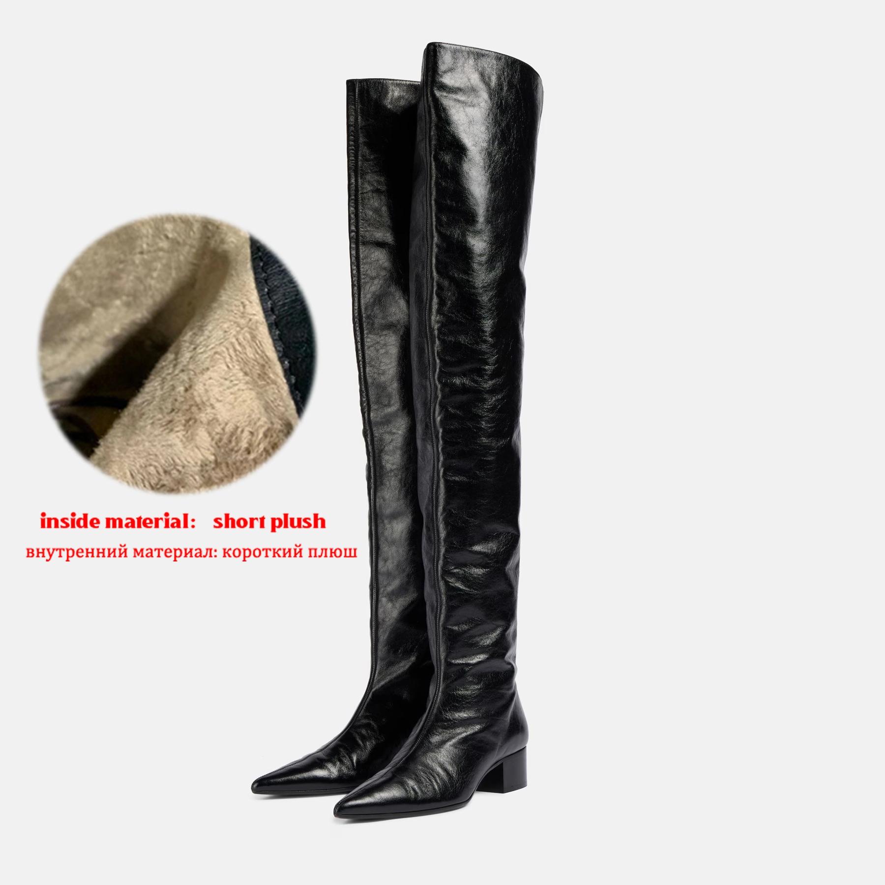 

Krazing Pot Microfiber Pointed Toe Med Heels Over-the-knee Boots Size 46 Size 45 Plus Size Pleated Decoration Thigh High Boots 35