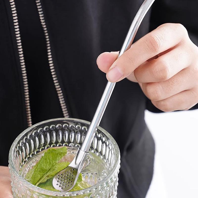 2 in 1 cannucce per bere cucchiaio in acciaio inox cannuccia riutilizzabile cocktail cucchiaio per mescolare bar latte caffè strumento per mescolare