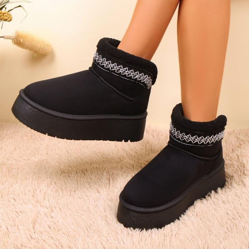 Botas Cortas de Nieve para Mujer de Talla Grande con Suela Gruesa Estilo Étnico Nuevas Botas de Tobillo de Algodón Cálidas para Invierno