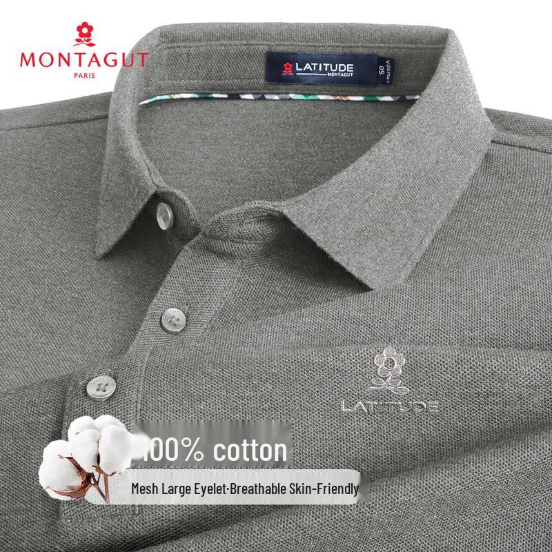 MONTAGUT Men s Autumn/Winter 100% Cotton Pique Long-Sleeve Polo Shirt 54
