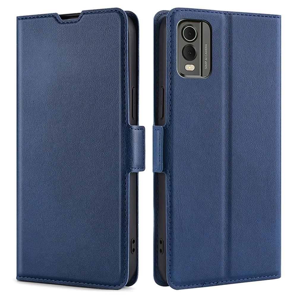 

For Nokia C32 PU Leather Smartphone Case with Card Slot Scratch Resistant Phone Stand Cover Blue
