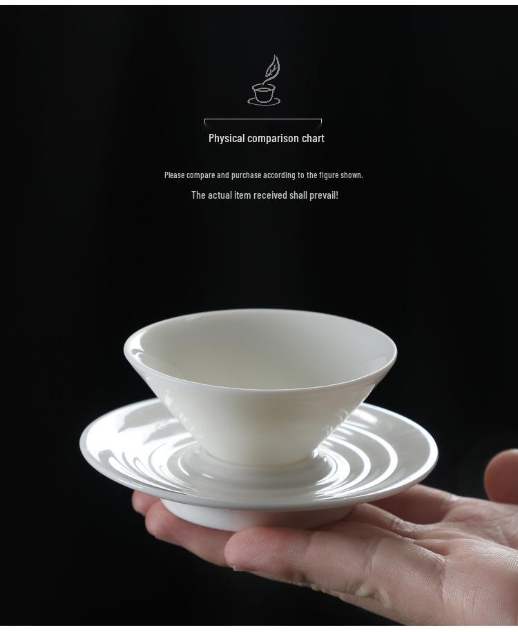 Bamboo Hat Jade Porcelain Tea Cup, Small Ceramic Kung Fu Tasting Cup, White Porcelain Gratitude Water Drop Cup