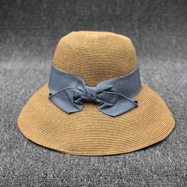 Sun Litong Travel Sunscreen Bucket Hat Women'S Summer Eaves Bow Sunshade Straw Hat Foldable Sun Hat