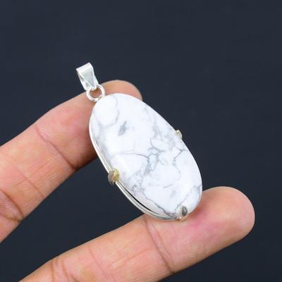 Memorial Day Sale Oval Howlite Gemstone 925 Silver Elegant Boho Pendant Jewelry