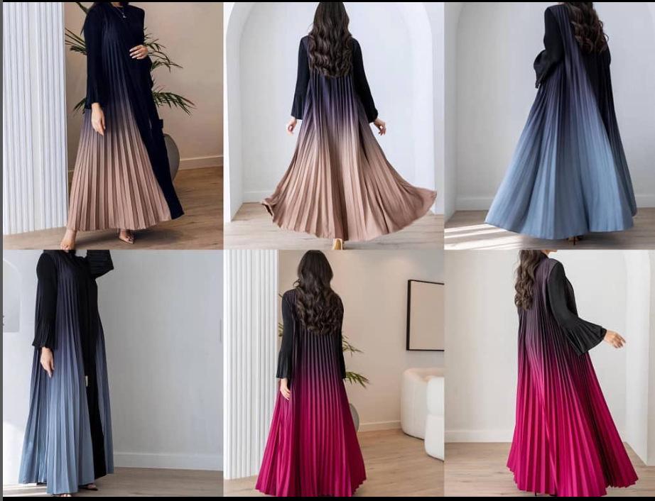 Gradient Color Handmade Pleated Long Sleeve Outerwear - 2024 Spring/Autumn Women's Slimming Robe