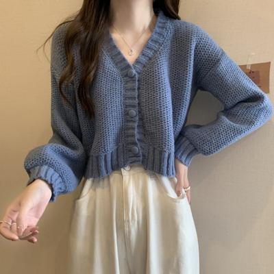 Lazy Style Loose Short Slimming Women's Cardigan Sweater Coat Autumn Winter Outerwear Long Sleeve Knit Coat