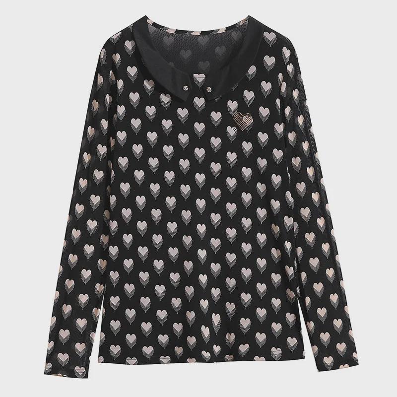 Spring 2023 Printed Collared Tops for Women - Long Sleeve, Plus Size, Middle-Aged Mom's T-Shirts