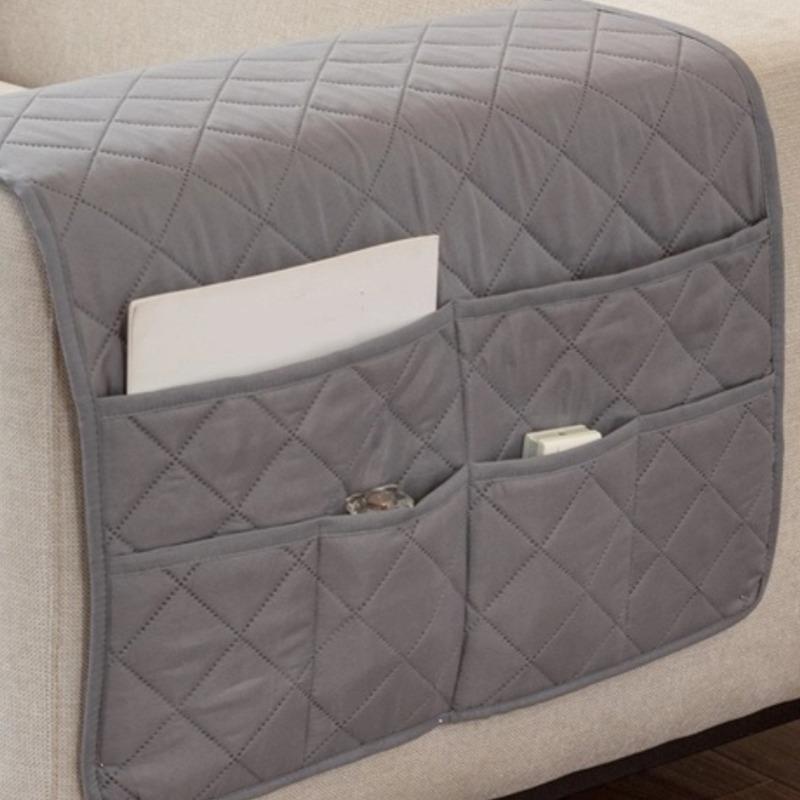 Solid Color Pocket Sofa Armrest Cover Dustproof Sofa Side Slipcover Four Season Universal Armrest Storage Bag for Living Room
