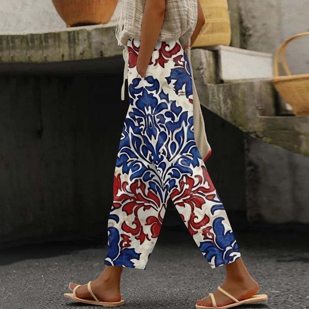Damen Casual Hosen Modische Print Casual Hosen Mit Taschen