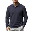 Men S Waffle Knit Long Sleeve Polo Shirt Casual Autumn