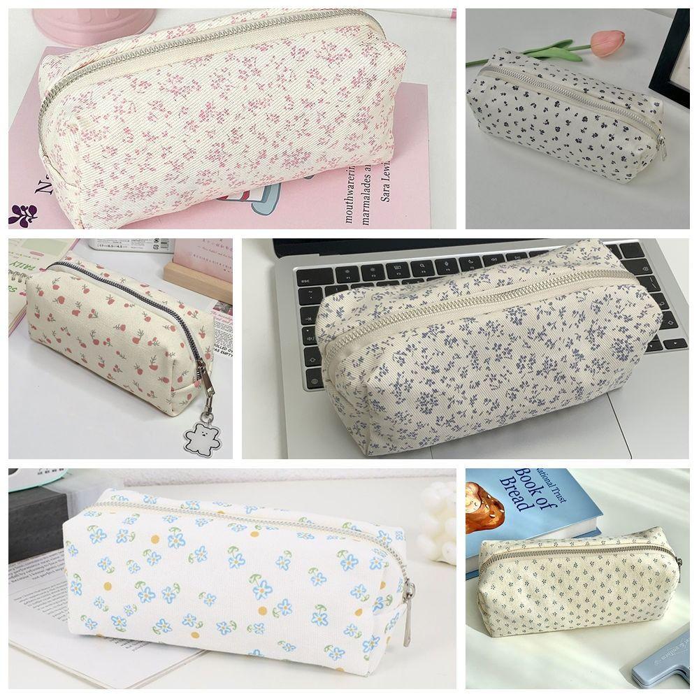 Floral Print Pen Bag Large Capacity Stationery Organizer High Quality Pen Box  Gift