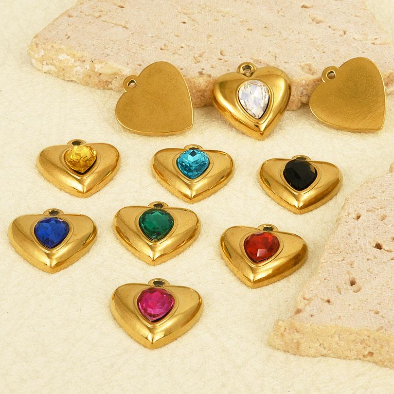 Never Fade Heart Charm Water Drop Rhinestone 6pcs Stainless Steel Charms For Jewelry Making Supplies Metal Pendant DIY Materials