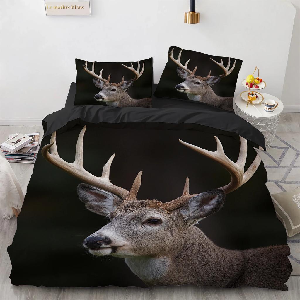 Black Theme Jungle Mose Soft Duvet Cover Set for Boy Ten Girl Bedrom Set 3D Print Grey Elk Der Soft Microfiber Warm Comforter Cover