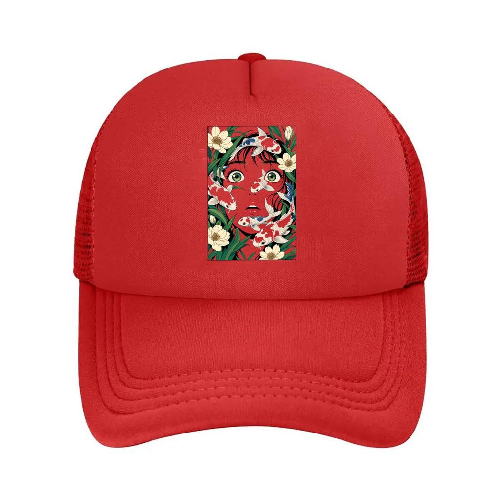 Anime Face Koi Fish Surreal Portrait Mesh Baseball Cap For Womens Unisex FeUnisex Beach Dad Hat Hip Hop