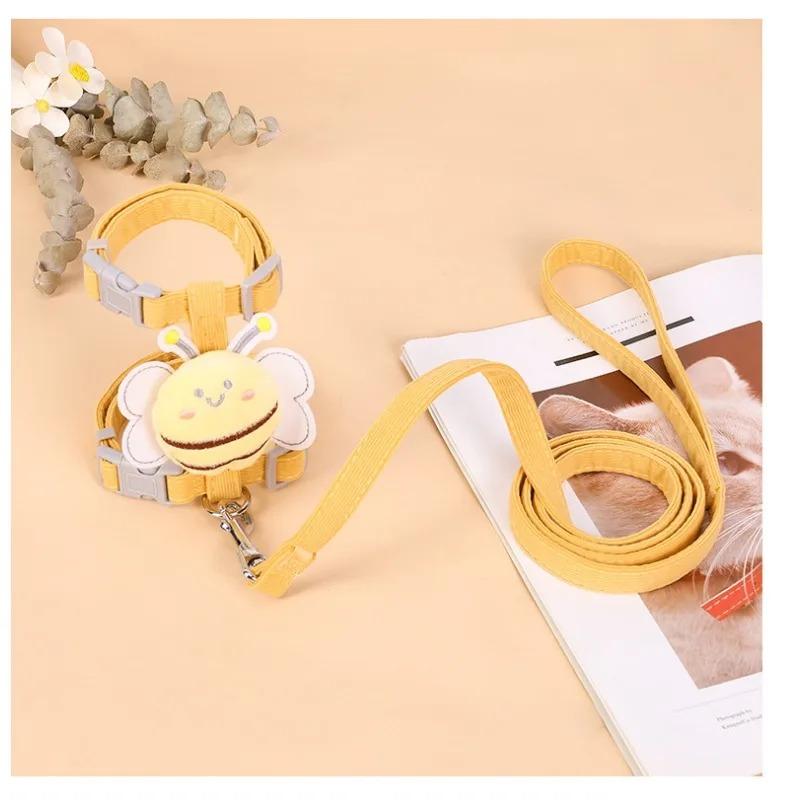 Cat Harness Leash Collar Set Adjustable Cartoon Bee Double Layer Dog Harness for Small Medium Pet Collar Leash Outdoor Walking