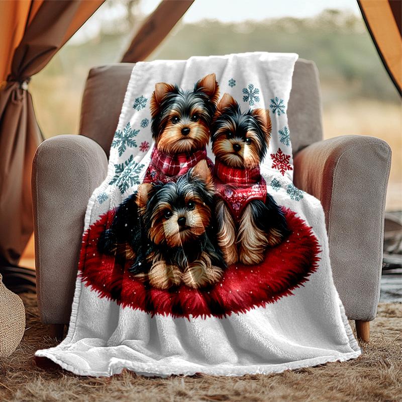 Chrismas Dog Flannel Blanket Soft Warm All-Season Throw, Design for Camping, Car Travel, Hiking Sofa, Bed, Office Perfect Gift for Parties