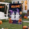 Halloween Garden Flag Pumpkin Ghost Witch Halloween Flags  Double Sided Faux Linen Funny Yard Decoration for Outdoor Welcome