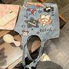 New Plaid Cartoon Cat Canvas Bag Large Capacity Versatile Commuting Shoulder Bag Kawaii Tote Bags Anime Cat Shoulder Handbags