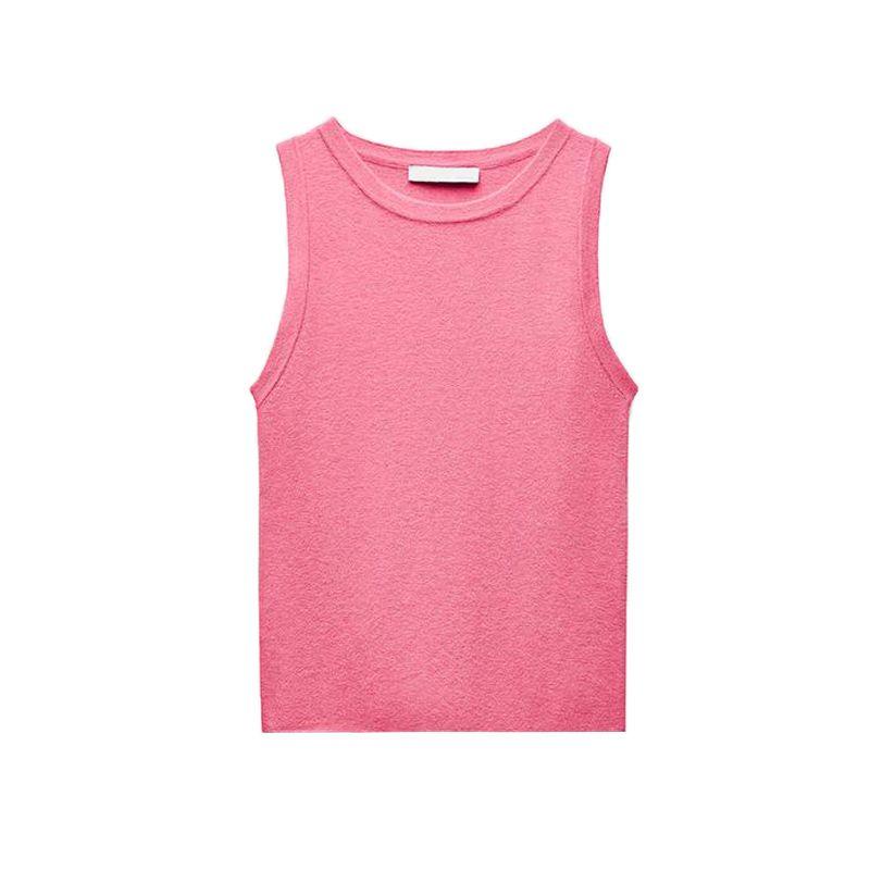 Spring New Women's Clothing Japanese Lazy Style Pure Color Sleeveless round Neck Plain Stitch Knitting Tops 5755128