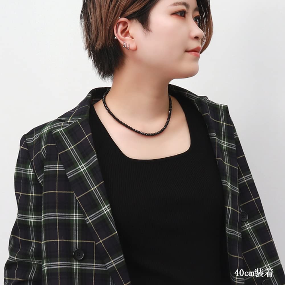 Shinjuku Gin no Kura [Premium Grade] 5mm Black Spinel Necklace 45cm Diamond Cut August Birthstone Natural Stone Sterling Silver 925