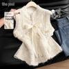 Shechi Women's Sweet Bowknot Knitted Vest with 3D Floral Lace