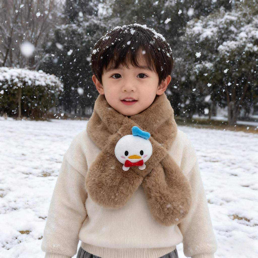 2025 Cartoon Cute Faux Rabbit Fur Children's Plush Scarf - Winter Thickened Neck Warmer for Boys and Girls.