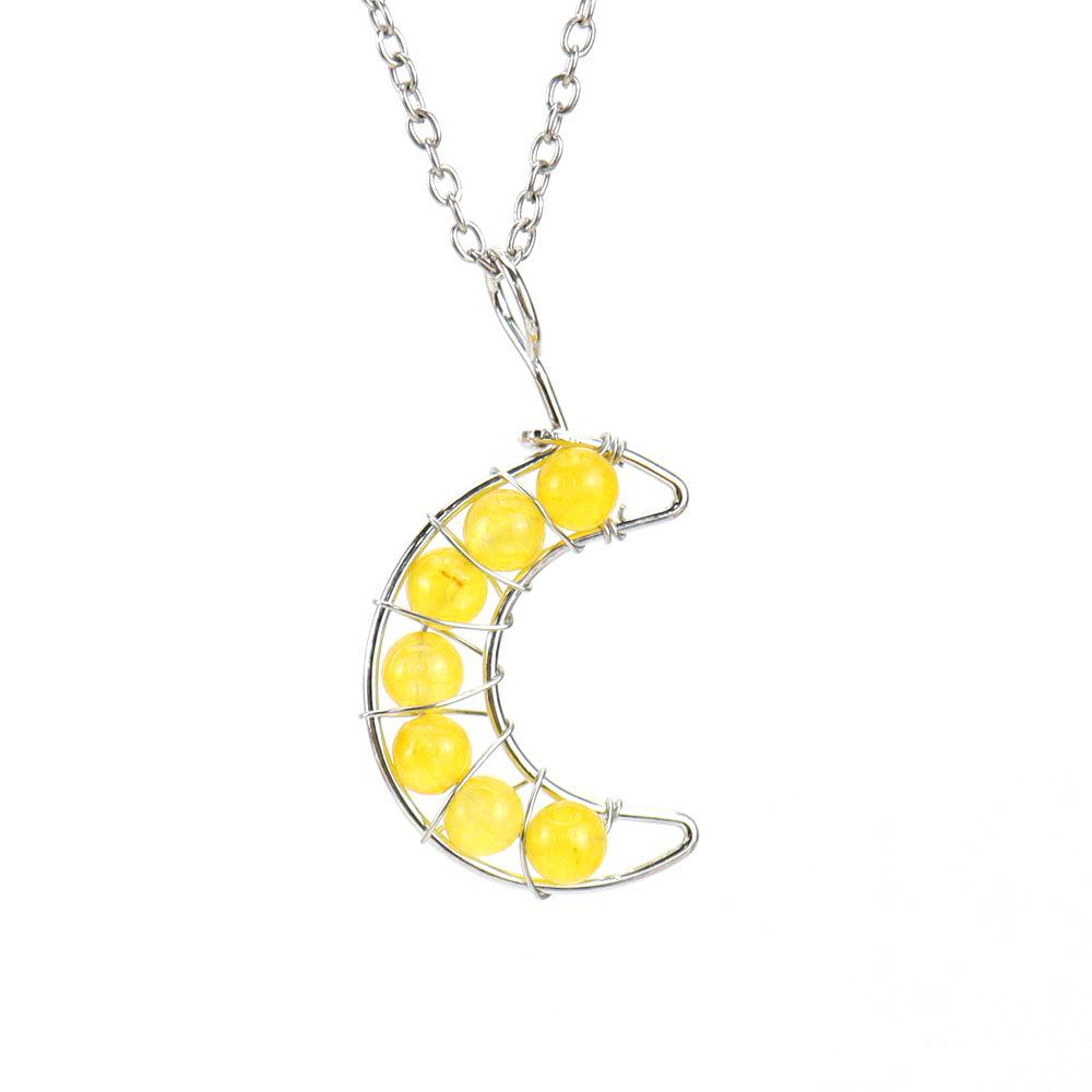 Handcrafted Wire Wrapped Seven-Color Crystal Moon Pendant Necklace