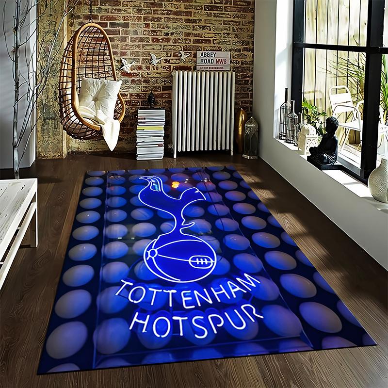Tottenham Hotspur Logo Blau Neon Stil Teppich für Heimdekoration Geeignet zur Verwendung als Antirutsch für Wohnzimmer Schlafzimmer Sofas