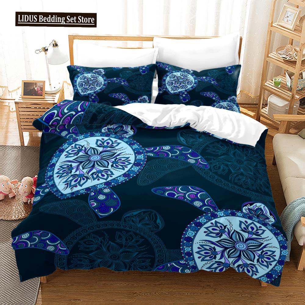 Ocean Duvet Cover Set Sea Turtle Ocean Animals Polyester Comforter Cover For Kids Children Boys Women King Queen With Pillowcase