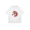Übergroßes T-Shirt Schwarzer Pferdekopf mit rotem Blumendesign Lässige Streetwear für Damen