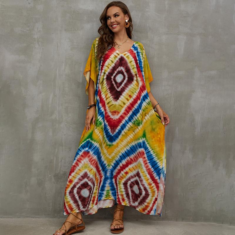 

Beach Vacation Loose-Fit Rayon Print Cover-Up Shirt One Size