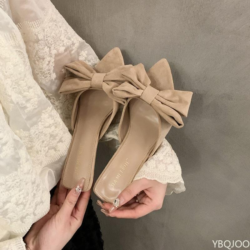 Mode Modisch vielseitig Niedrigabsatz spitze Sandalen Damen neu Sommer Schleife Temperament große Größe Elegant minimalistisch Damenschuhe