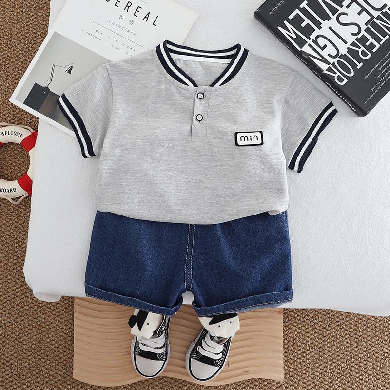 2025 Summer Boys' Casual Denim Shorts and T-Shirt Two-Piece Set