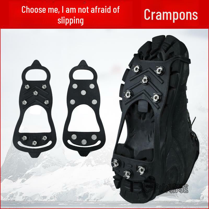 8-Tooth Outdoor Crampons for Mountaineering, Fishing, and Snow-Ice Treks - Non-Slip Silicone Steel Nails for Ultimate Traction