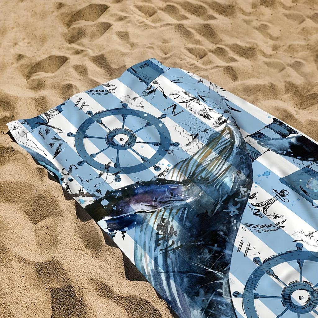 1pc Whale Navy Pattern Beach Towel, Super Absorbent Quick Dry Swim Towel, Lightweight and Soft Beach Fashion Blanket for Beach Swimming