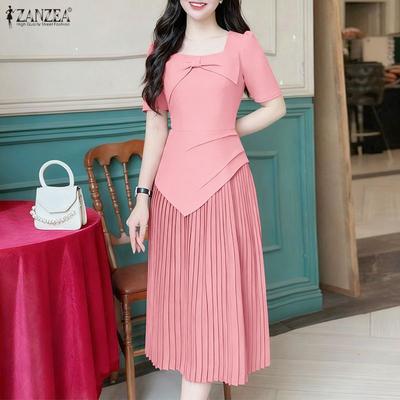 Lässiges Sommerkleid mit quadratischem Kragen und kurzen Ärmeln für Damen