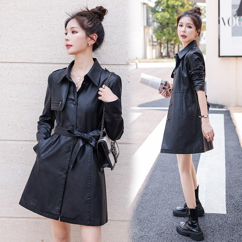 Genuine Leather Jacket for Women, Mid-length, Spring and Autumn, New Korean Version, Slim-fitting Sheepskin Windbreaker, Large Size Jacket