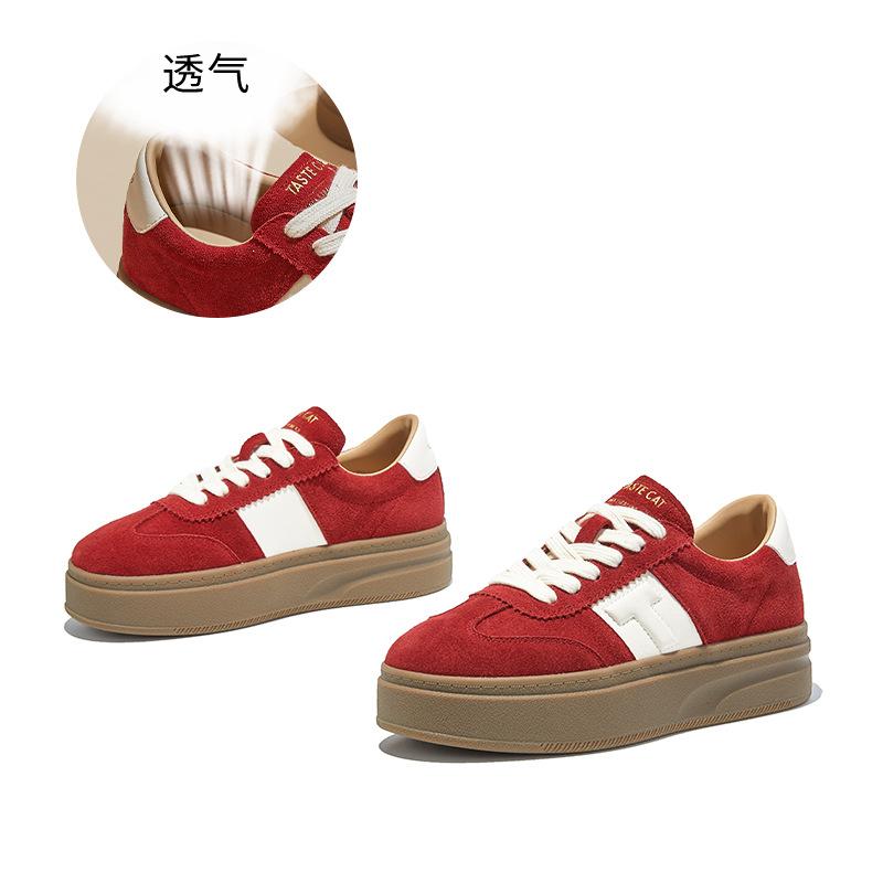 Leather German Training Shoes Women's 2025 Autumn New Women's Shoes Commuting Versatile Platform White Shoes Casual Sports Forrest Gump Shoes