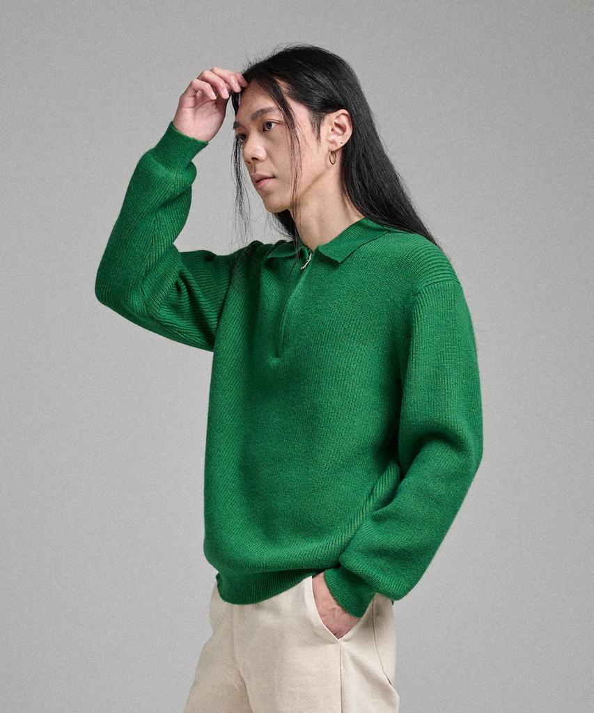 ANALOG MOOD Hachi Half Zip Collar Knit (Green)