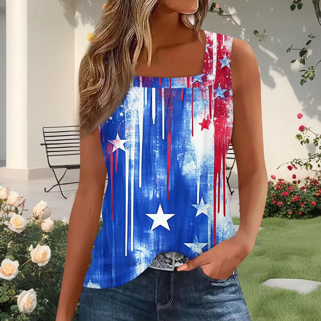 Dámský módní plisovaný top s potiskem a čtvercovým výstřihem